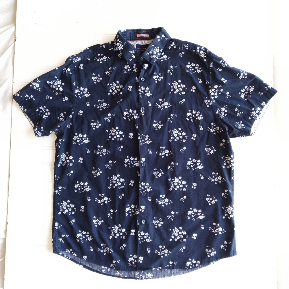 Slim Fit Denim & Flower S.S. Button Down